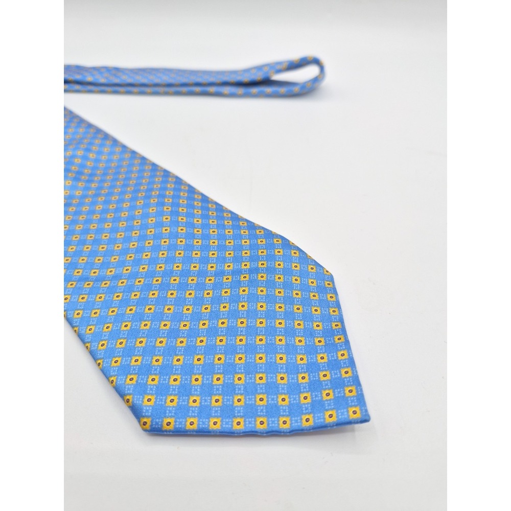 Brioni Mens Silk Tie Made In Italy 60x3.5 Blue Yellow Check Hand Made
